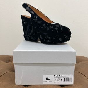 NWT Robert Clergerie Doucet Black Velvet Wedge MSRP $850